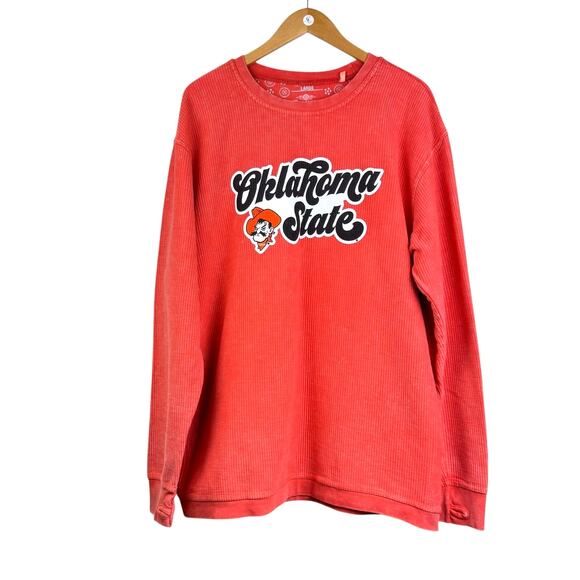 Oklahoma State Orange Corded Long Sleeve Thumbhole Crewneck Pullover Thick Shirt - Picture 1 of 8